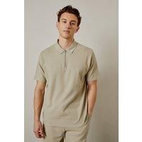 Mens Sage Seersucker Zip Neck Polo Shirt - Xl