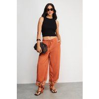 Warehouse Women's Lace Insert Chiffon Cuffed Trousers in Tan | Size: 10