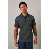 Mens Blue Birdseye Tipped Polo - L