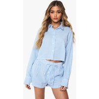 Womens Seersucker Pinstripe Crop Shirt and Shorts Co-ord