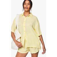 Womens Crinkle Short Sleeved Shirt, Shorts & Scrunchie Set