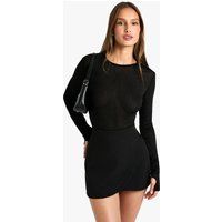 Womens Woven Wrap Front Mini Skirt