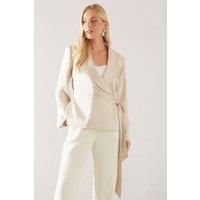 Petite Fluid Satin Wrap Tie Jacket