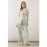 Wallis Women's Wide Leg Vent Detail Trouser in Sage | Size: 22