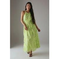 Petite 3D Embroidered Halter Open Back Midi Dress