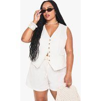 Womens Plus Linen Look Waistcoat And Shorts Set