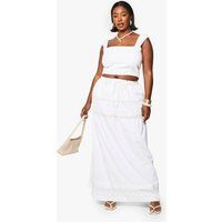 Womens Plus Lace Insert Woven Maxi Skirt