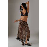 Warehouse Women's Printed Knot Front Tassel Hem Midi Skirt in Leopard | Size: 12