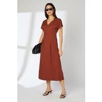 Brown Seam Detail Viscose Midi Dress