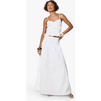 Womens Tall Shirred Waist Poplin Maxi Skirt