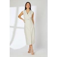 Sand Stripe Button Down Belted Blazer Dress