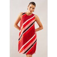 Womens Stripe Sleeveless Chiffon Shift Dress