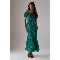 Chiffon Bardot Godet Insert Milkmaid Midi Dress