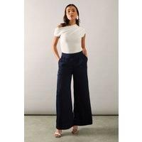 Wallis Navy Wide Leg Trousers Womens Casual Trousers