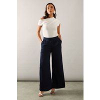 Wallis Navy Wide Leg Trousers Womens Casual Trousers