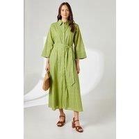 Plain Broderie Belted Shirt Dress