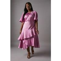 Plus Cut Out Sleeve Satin Midi Dress