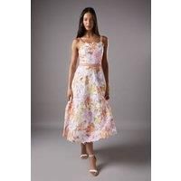 Printed Lace Strappy Midi Dress
