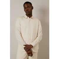Mens Off White Linen Blend Long Sleeve Shirt - L