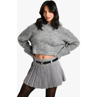 Womens Petite Belt Detail Pleated Woven Mini Skirt
