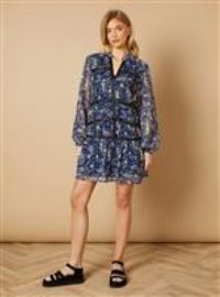 Floral Chiffon Hand Embellished Trim Mini Dress