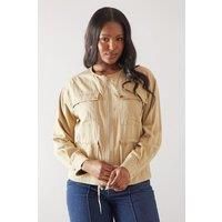 Cotton Mix Drawstring Pocket Lightweight Jacket