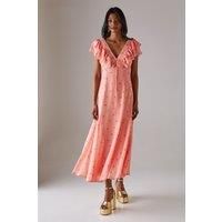 Floral Frill Tie Front Midi Tea Dress