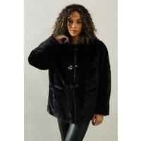 Wallis Womens Jacket Black Luxurious Faux Fur Relaxed Fit Machine Washable