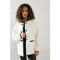 Wallis Womens Jacket Ivory Luxurious Faux Fur Relaxed Fit Machine Washable