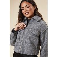 Dorothy Perkins Womens Jacket Grey Cropped Length Zip Front Functional Pockets