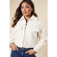 Dorothy Perkins Womens Jacket White Cropped Length Zip Front Functional Pockets