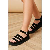Oasis Women's Rachel Suede Multi Strap Footbed Chunky Sandals in Natural Black | Size: 3