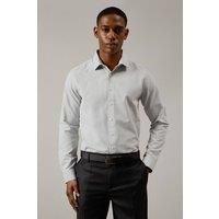 Mens Light Grey Textured Tailored Fit Shirt - Green - 14.5 In