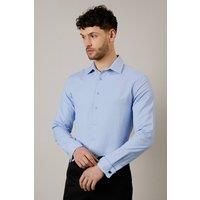 Mens Blue Textured Double Cuff Tailored Fit Shirt - 14.5 In