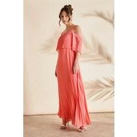 Pleated Off The Shoulder Midi Dress