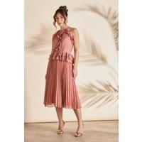 Sleeveless Halter Pleat Skirt Maxi Holiday Dress