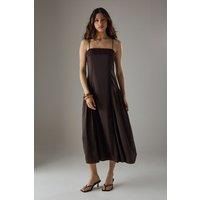 Satin Lace Trim Detail Godet Strappy Midi Dress