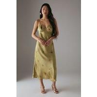 Petite Rose Satin Tie Strap Lace Detail Midi Slip Dress