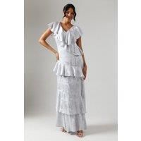 Satin Jacquard Ruffle Detail Bridesmaids Dress