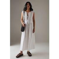 Broderie Drawstring Detail Sleeveless Midi Sundress