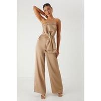 Misspap Bronze Wide Leg Jumpsuit Womens Going Out Jumpsuits