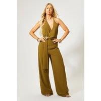 Shell Trim Wide Leg Halterneck Jumpsuit