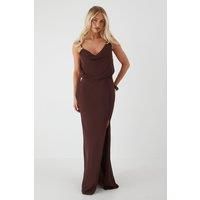 MissPap Women's Shell Trim Asymmetric Cowl Maxi Dress in Chocolate | Size: 8