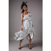 Mono Races Printed Organza One Shoulder Dress