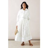 Womens Broderie Midi Skirt