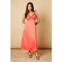 Petite Strappy Satin Lace Insert Midi Dress