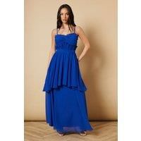 Strappy Scallop Bust Tiered Midi Dress