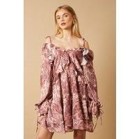 Cow Printed Ruffle Detail Mini Dress