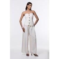 Pinstripe Bandeau Corserted Tailored Wide Leg Jumpsuit