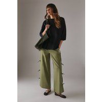 Warehouse Women's Tie Side Wide Leg Trousers in Khaki | Size: 10